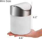 ZOOFOX 2 Pack Mini Trash Can, White Stainless Steel Garbage Bin with Swing Lid, Small Countertop Trash Can for Home, Office, Kitchen, Vanity Tabletop, Bedroom, Car