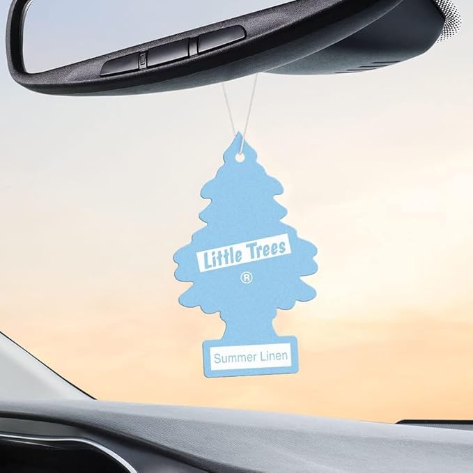 Little Trees Cardboard Hanging Car, Home & Office Air Freshener, Summer Linen (Pack of 24)