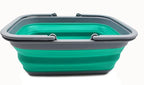 SAMMART 9.2L (2.37Gallon) Collapsible Tub with Handle - Portable Outdoor Picnic Basket/Crater - Foldable Shopping Bag - Space Saving Storage Container (1, Grey/Bluish-Green)