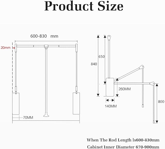 Pull Down Clothes Rail,Extendable Wardrobe Rod,Adjustable Lift with Return,for Wardrobe and Closet Clothing Storage,Space Sav