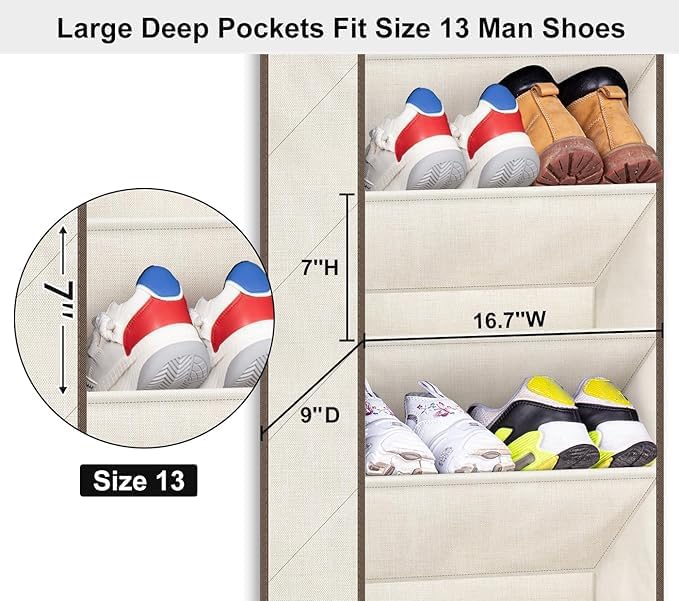 SLEEPING LAMB Over The Door Shoe Organizer for Closet with Large Deep Pockets, Narrow Shoe Rack for Door Hanging Boots Storag