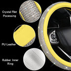 Bling Diamond Steering Wheel Cover, Leather Steering Wheel Covers for Women Girls with Crystal Rhinestones, Breathable, Anti-Slip Universal Fit 14.5-15 Inch Bling Car Accessories(Yellow)