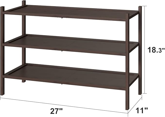 kiplant Bamboo Shoe Rack for Entryway, 3-Tier Stackable | Foldable | Natural, Shoe Organizer for Hallway Closet, Free Standin