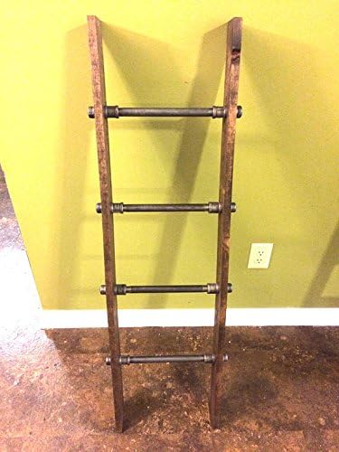 Rustic Industrial Pipe and Wood Blanket Ladder - Wood Quilt Ladder - Rustic Quilt Blanket Ladder - Pipe Decor Blanket Ladder