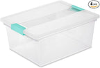 Sterilite 4-Pack Clip Box, Stackable Clear Plastic Bins with Latching Lids, Deep - Writing, Arts or Crafts Supplies Storage C
