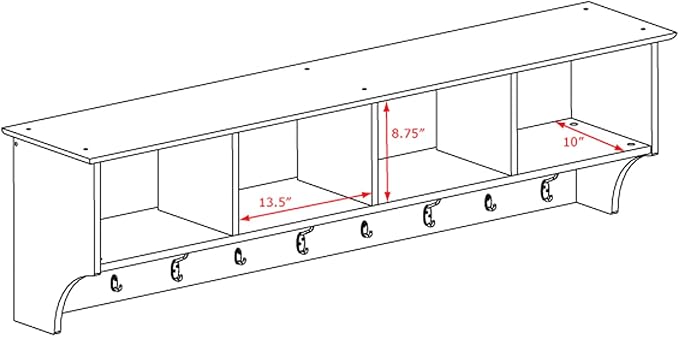 Prepac 60" Contemporary Wall Mounted Coat Rack, Coat Hooks Wall Mount with 4 Shelves, Ideal for Hallway or Entryway Storage S