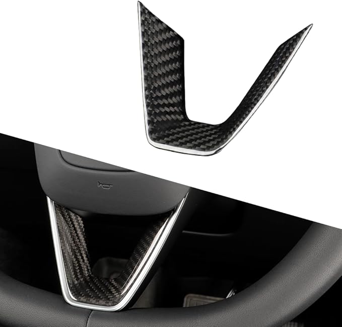 JSWAN Carbon Fiber Steering Wheel Panel Cover Fit for Tesla Refreshed Model 3 Highland Performance (2024+) Model Y Juniper (2025+) Steering Wheel Frame Trim Cover Accessories (Gloss Twill Weave)