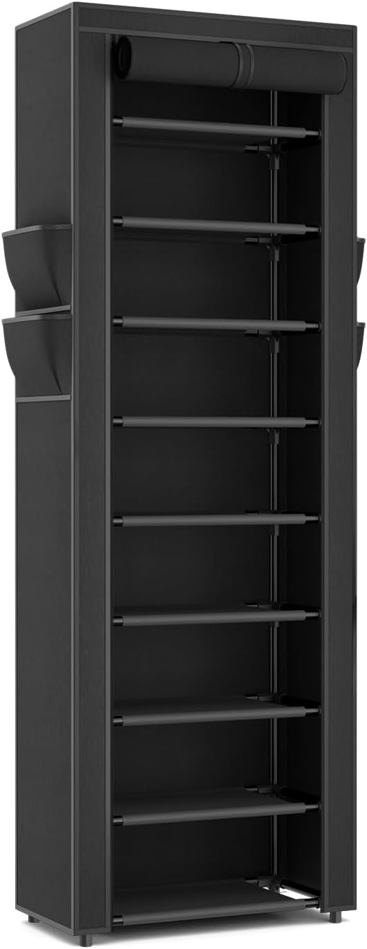 LANTEFUL Narrow Shoe Rack with Cover 10 Tier Tall Shoe Rack Organizer Large Capacity Shoe Shelf Storage 18-22 Pairs Space Sav
