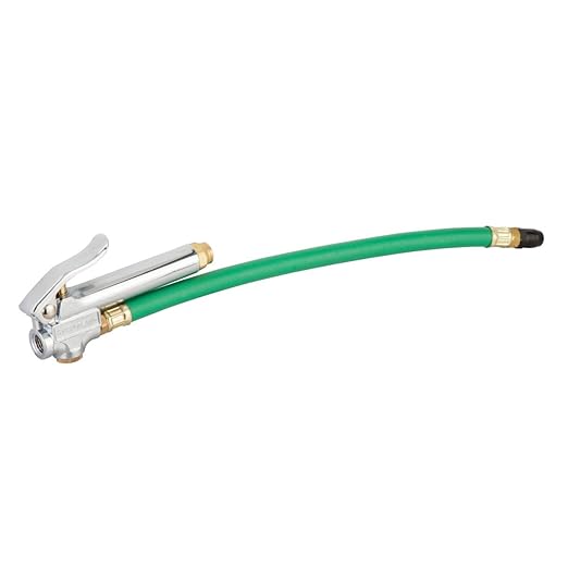 STEELMAN 75052 Straight Chuck Tire Inflator with Built-in Gauge and Green 12-Inch Hose