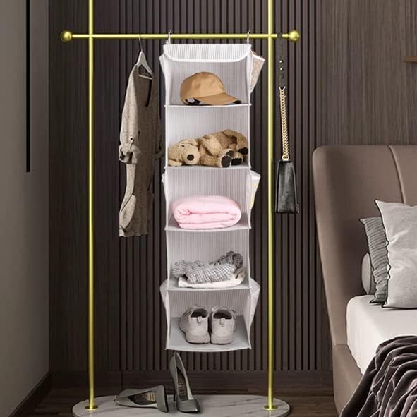 BrilliantJo 5 Shelves Hanging Closet Organizer, 2 Pack Hanging Storage with 6 Side Pockets for Clothes Shoes, 43"x12"x12"(Str