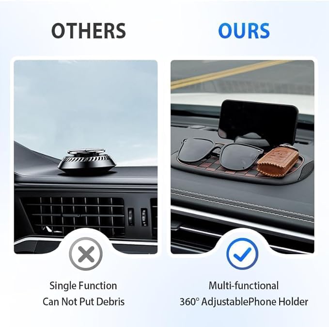 Car Dashboard Mat Non Slip 360° Rotating Phone Holder, Universal Anti Skid Pad with Temporary Parking Number Display, Multifu