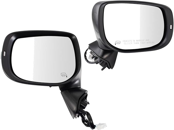 TRQ Driver and Passenger Side Mirror Set Power Heated Turn Signal Smooth Black Compatible with 2019-2020 Subaru Forester SU13