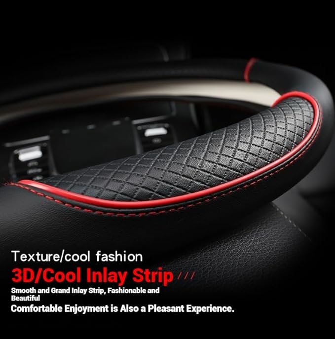Steering Wheel Cover, Premium Nappa Leather Steering Wheel Cover, Non-Slip & Breathable, Universal Fit for 14.5-15 Inch Wheel