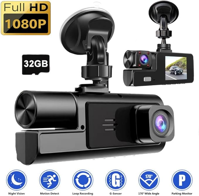1080P Dual Dash Camera for Car Front and Inside Dashcam Car Security Video Recorder,170°Wide Angle Vehicle Cam,WDR,G-Sensor,2