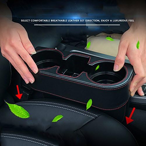 IOKONE Car Cup Holder, Auto Cup Drink Holders，Multifunctional Auto Front Seat Organizer with PU Leather Cover, Gap Filler Storage Box Coin Bucket Console Side Pocket Cell Mobile Phone Holder (Black)