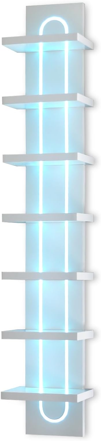 7 Tier Wall Shelf Unit with Light-Small Floating Shelves for Home Decor, Modern Unique Asymmetric Design for Bedroom & Living