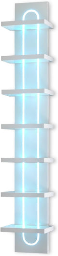 7 Tier Wall Shelf Unit with Light-Small Floating Shelves for Home Decor, Modern Unique Asymmetric Design for Bedroom & Living