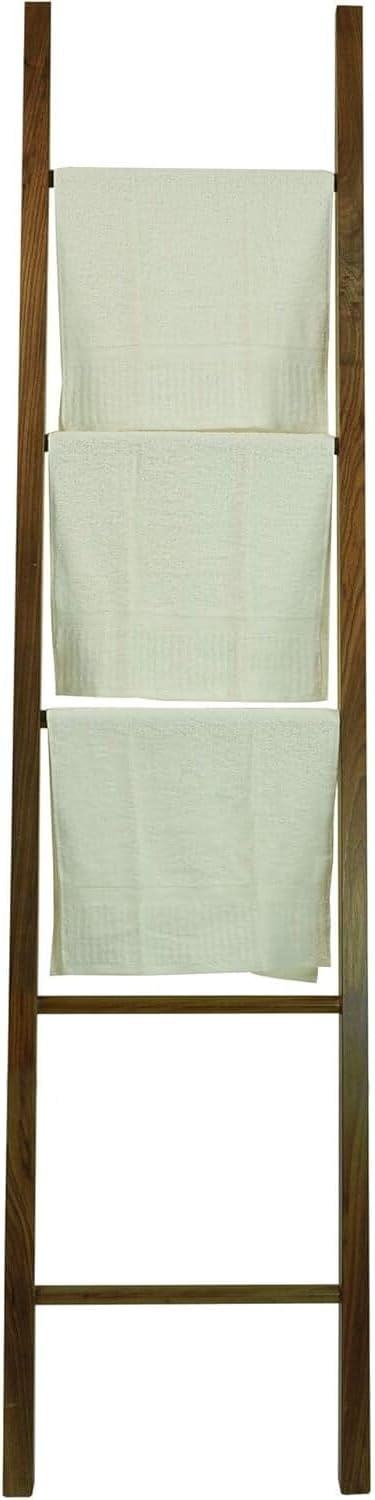 Solid Wood Decorative Ladder - Leaning Blanket Rack for Home Decor Walnut
