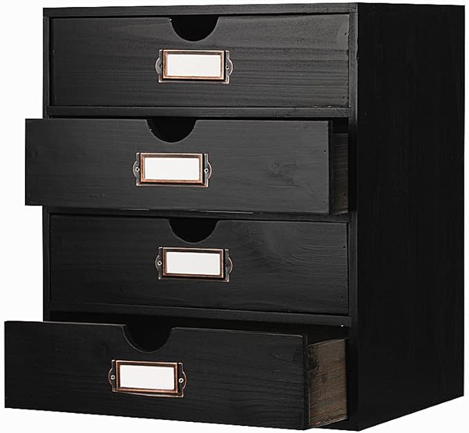 Wooden Storage Box Rustic Desktop Organizer with 4 Drawers Office Desk Accessories Shelf Large Craft Storage Containers Apoth