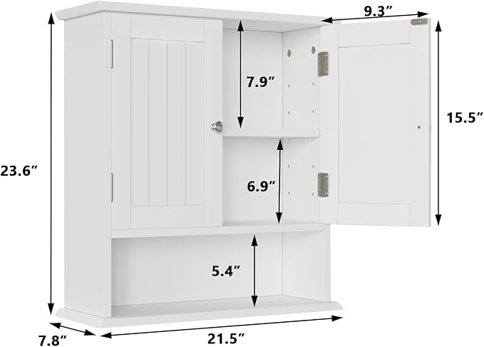 Smuxee White Bathroom Cabinet Wall Mounted, Small Bathroom Medicine Cabinet with 2 Door Adjustable Shelves, Bathroom Wall Cab