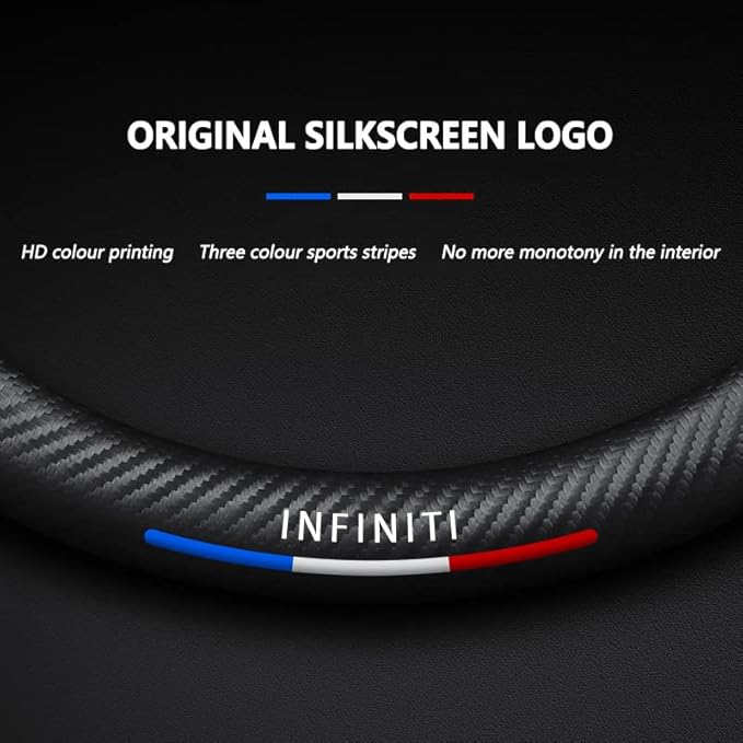 Customized Steering Wheel Cover Compatible with Infiniti, Nappa Leather & Carbon Fiber Design Car Steering Wheel Cover, with Coasters and 3-in-1 USB Fast Charging Cable (Red)