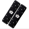 2 Pcs Plush Car Seat Belt Cover Shoulder Pad with Rhinestone Crown - Black