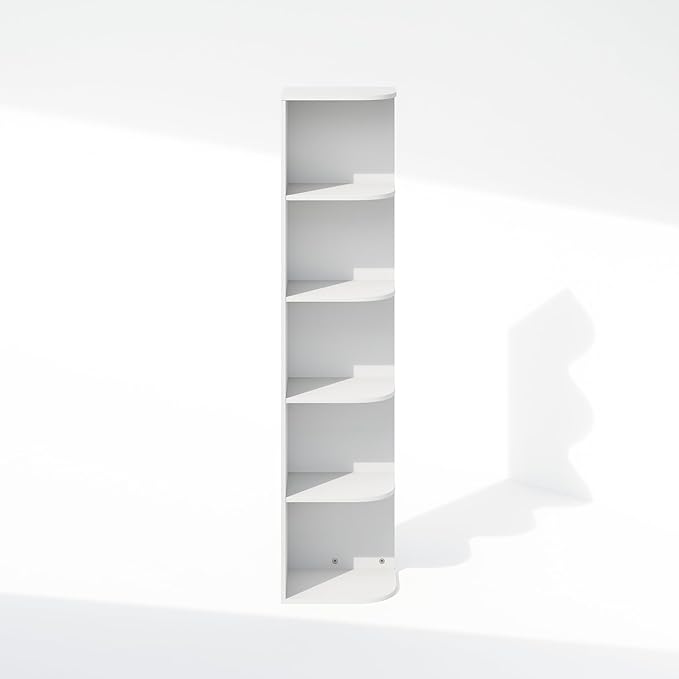 Furinno Reed Corner Shelf, 5-Tier Corner Bookshelf, Book Shelf, Corner Shelves, Storage Rack, for Organization and Storage, H