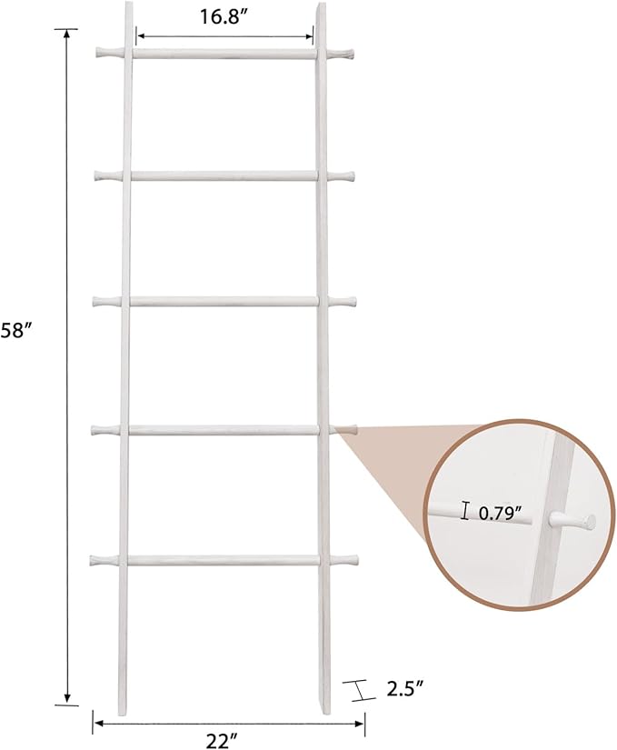 5-Tier Blanket Ladder – 4.8 Ft Wall Leaning Quilt Rack, Farmhouse Blanket Storage for Living Room, Bedroom & Bathroom – Rusti