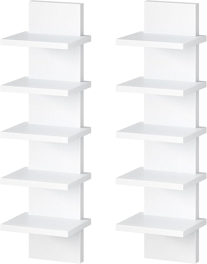 HOOBRO 5 Tier Wall Shelf Unit, 2 Pack Floating Shelves Wall Mounted, Wall Mount Vertical Shelving, Floating Storage Rack, Org