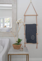Decorative Wooden Wall Hanging Ladder with Leather Straps – Rustic Towel and Blanket Rack for Bathroom, Living Room, or Entry