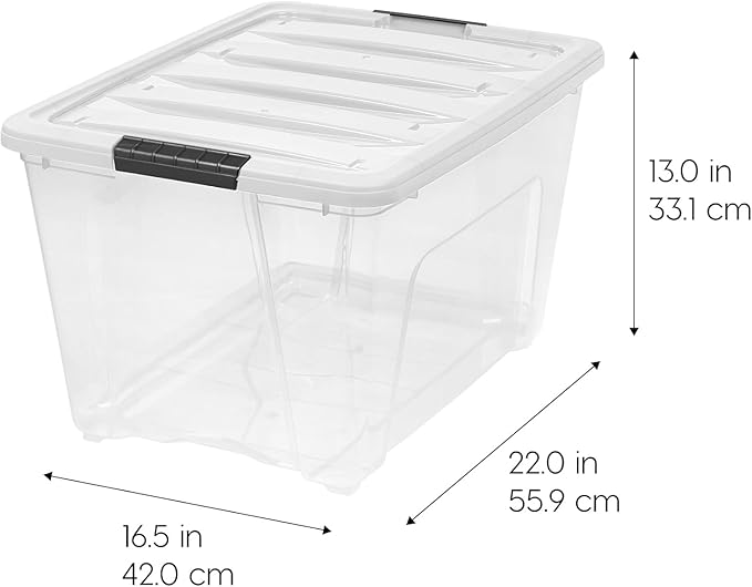 IRIS USA 12-Pack 54 Quart Stackable Storage Bins with Lids [Made in USA] - Everyday Organizer Latching Clear Plastic Organiza