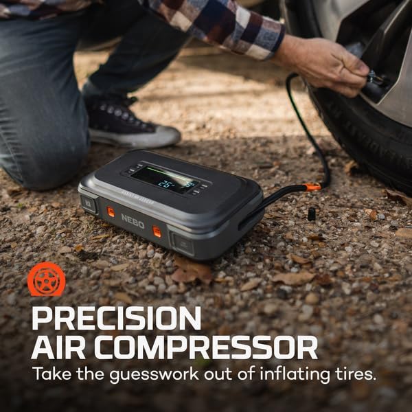 NEBO Assist Air 2000XP Jump Starter and Air Compressor | 55.5Wh Power Supply Box Restarts 12V Battery Vehicles, 150 PSI Air
