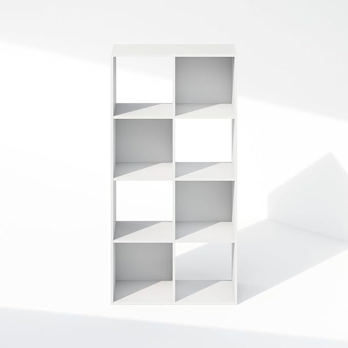 Furinno PELLI Book Shelf, 8-Cube Bookshelf, Horizontal Cube Storage Organizer Bookcase, 11.7 x 23.7 x 47, for Living Room, Be