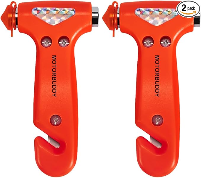 2-Pack Car Safety Hammer Seatbelt Cutter, Auto Emergency Escape Hammer with Window Glass Breaker and Seat Belt Cutter, Striki