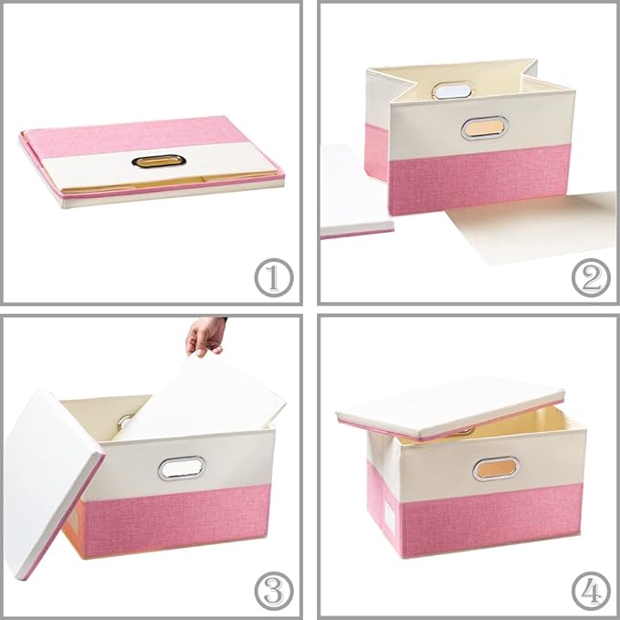 PRANDOM Collapsible Storage Bin with Lid [3-Pack] Fabric Foldable Storage Box Organizer Container Basket Cube with Cover for 