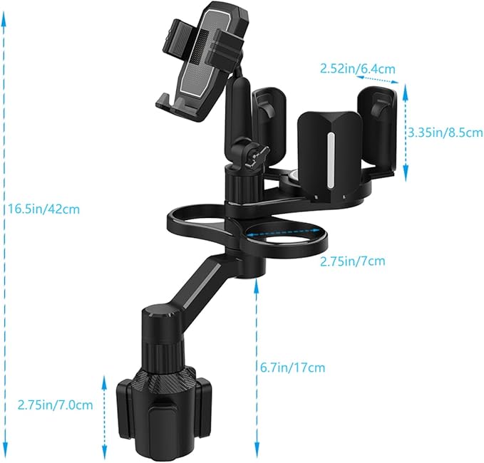 4-in-1 Car Expander with Dual Cup Holder, Phone Holder, 360 Adjustable Base, All Purpose Organizer for Snack Bottles, Drinks
