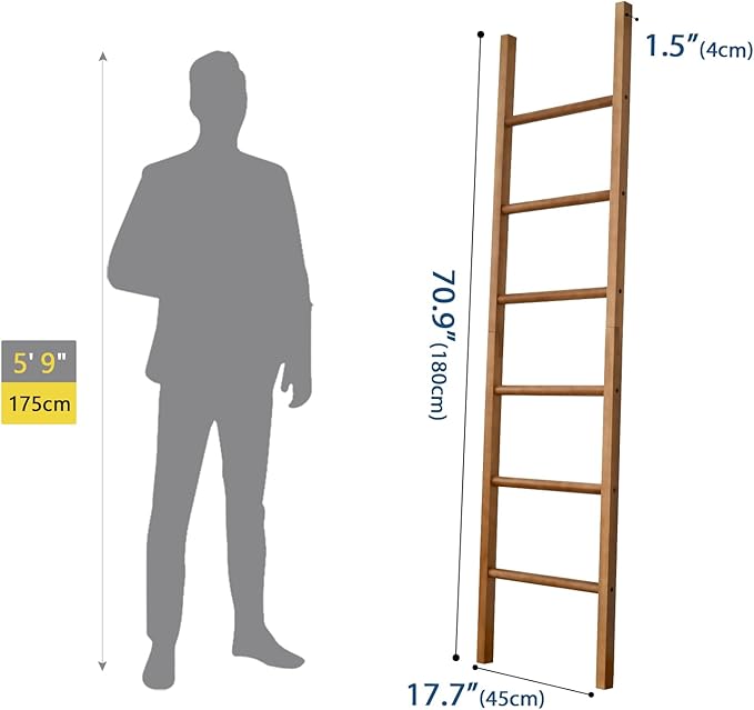 SwallowLiving 6ft Blanket Ladder, Solid Wood Towel Ladder, Rustic Decorative Ladder for Blankets, Farmhouse Wooden Quilt Rack
