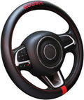 Black Carbon Fiber Luxury Roush Leather Car Steering Wheel Cover Auto Anti-Slip Protector 15''
