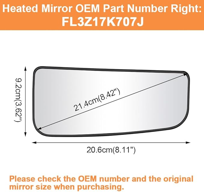 Senzeal Passenger Side Heated Lower Mirror Glass Replacement for Ford F150 Truck 2015-2020 Ford F250 F350 Super Duty F450 F550 Truck 2017-2022 Towing Mirror FL3Z17K707J (Right Side)