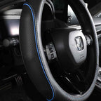 EKR Universal 15 inch Leather Steering Wheel Cover - Genuine Leather, Breathable, Anti Slip & Odor Free (Black with Blue Lines, M(14" 1/2-15" 1/4))