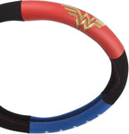 BDK Warner Bros DC Comics Wonder Woman Steering Wheel Cover - Car Accessories for Women, Superhero Heroine Gift Ideas, Original Red White Blue WonderWoman Logo, Universal Standard Fit 14.5-15.5 Inches