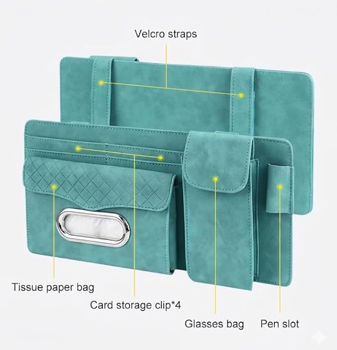 Multifunctional Car Visor Organizer (Suede leather - Blue)