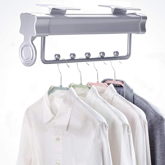 Pull Out Closet Clothes Rail,Extendable Wardrobe Hanger with Double Sliding Track, Aluminum Framed,Load-Bearing 30Kg Clothes,