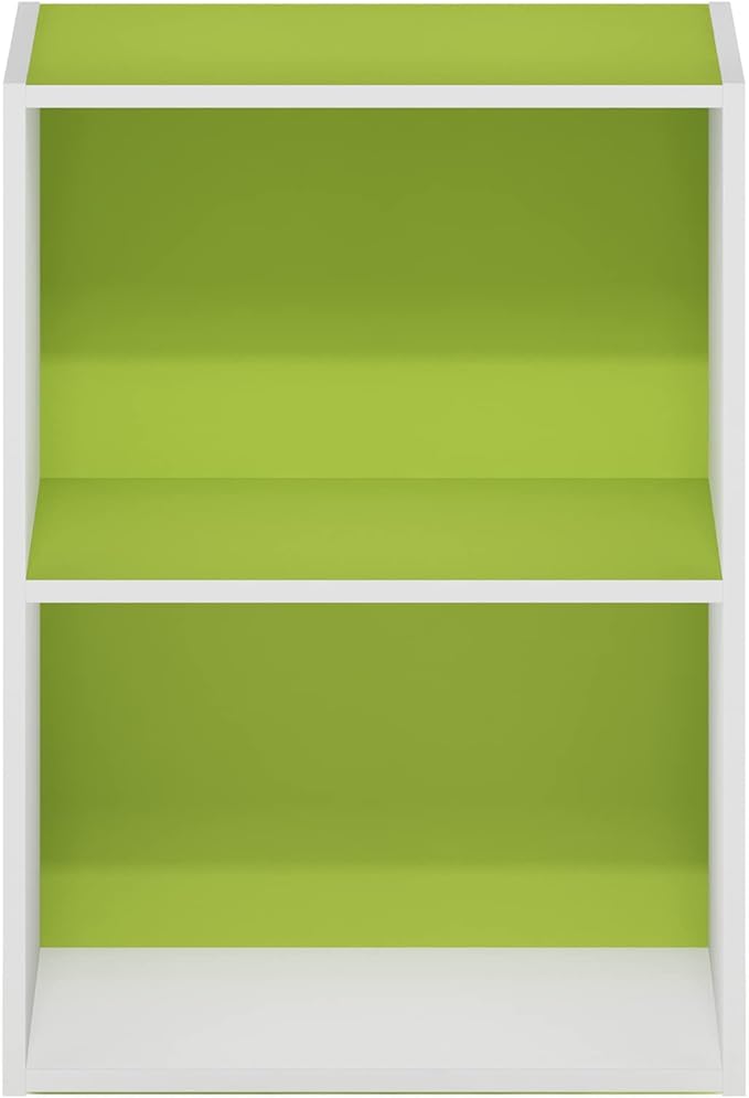 Furinno Luder Bookcase / Book / Storage, Green/White, 2-Tier