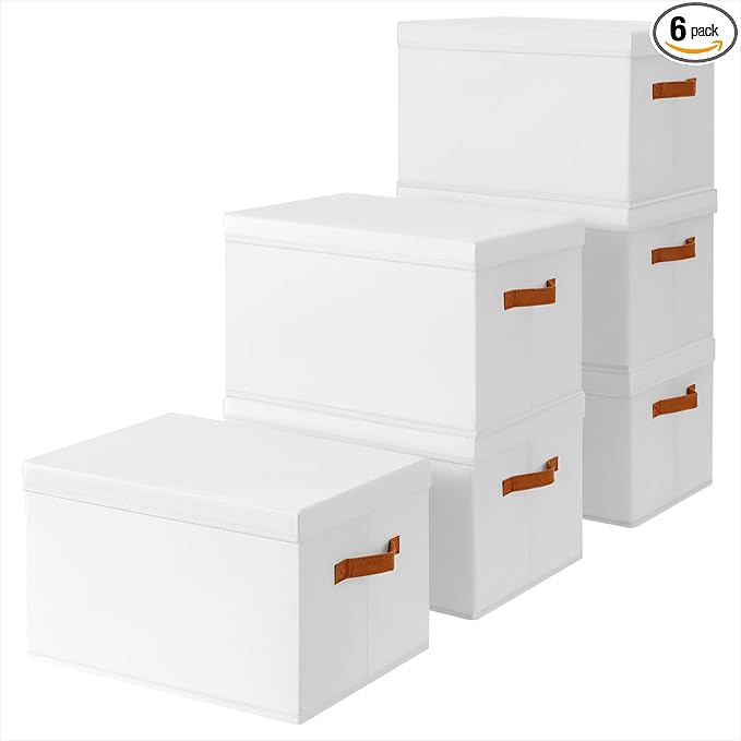 Homsorout Storage Bins with Lids - Large Fabric Closet Bins with Lid, 6 Pack Clothes Organizers and Storage, Collapsible Stac