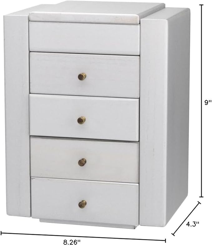 Meangood Jewelry Box Wood for Wowen, 5-Layer Large Organizer Box with Mirror & 4 Drawers for Rings, Earrings, Necklaces, Whit