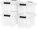 IRIS USA 19 QT Plastic Storage Box with Lid and Latches - 4 Pack - BPA-Free, See-Through Organizing Solution, Durable Nestabl