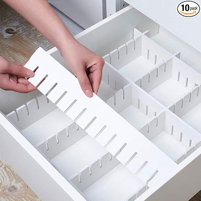 10Pcs Drawer Dividers, 14.18" x 3.55", Thick, DIY Organizer Separator, Large Adjustable Dresser Drawer Organizer for Clothes,