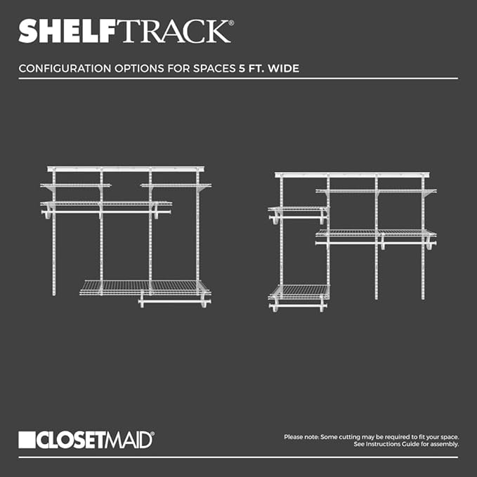 ClosetMaid ShelfTrack Wire Closet Organizer System, Adjustable from 4 to 6 Ft., With Shelves, Clothes Rods, Hardware, Durable