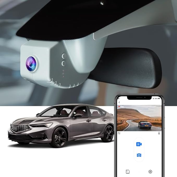 Fitcamx 4K Dash Cam Suitable for Acura Integra 2023-2026 & Type S (Grey Cover), Integrated OEM Look, UHD 2160P Video, Built-in WiFi & APP, Loop Recording, Collisison Detection, Plug & Play, 64GB Card